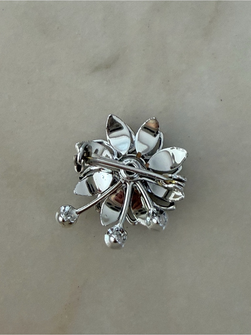 Vintage 60's 70's Flower Brooch Silver Black Enamel Dangle Pin Atomic Starburst - Picture 7 of 9